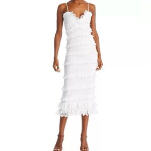 White Ruffle Trim Midi Dress